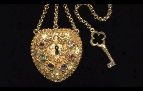Pendentif en forme de cœur avec une clé de la Renaissance, vers 1840