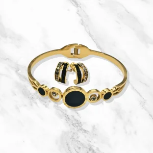 Parure Cyra - Ensemble de Bracelet et Boucles d'Oreilles en Acier Inoxydable Doré