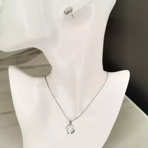 Parure 2 pièces "Vitality" - Eclat argenté en acier inoxydable avec collier arbre de vie et boucles d'oreilles assorties.